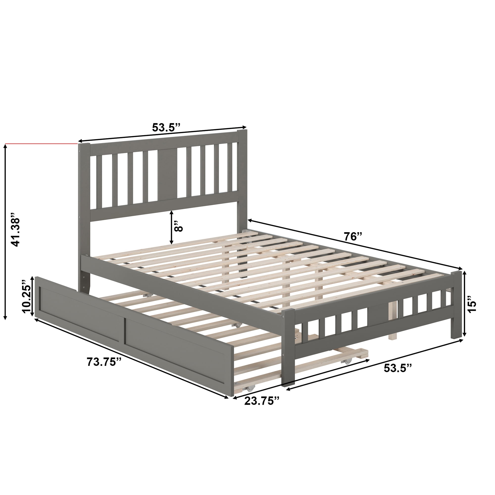 AFI Tahoe Full Wood Platform Bed with Headboard Footboard & Twin Trundle, Grey