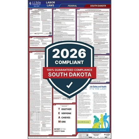 South Dakota Labor Law Poster, All-in-One Compliant SD State & Federal Laminated Poster (24" x 40" English)