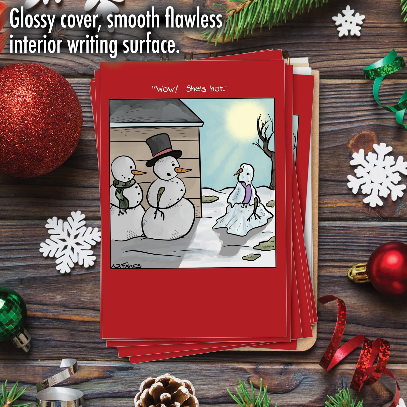 12 Funny Happy Holidays Greeting Cards (1 Design, 12 Cards) - Hot Snowman