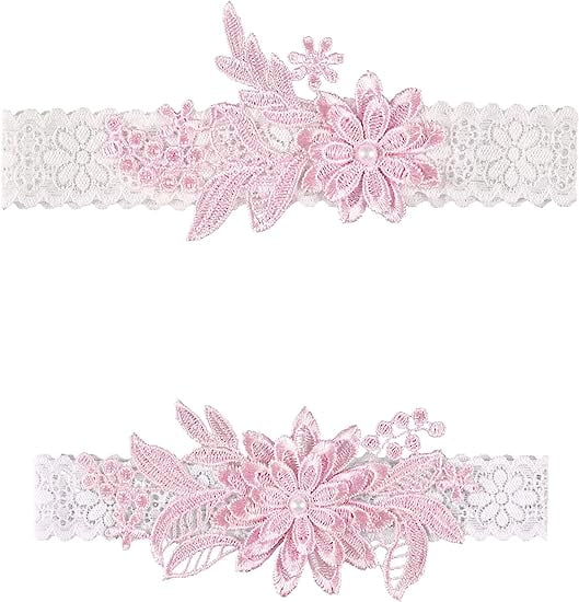 2 Pieces Wedding Garters Daisy Lace Bridal Garter Hand Sewn Faux Pearls Garter for Bride