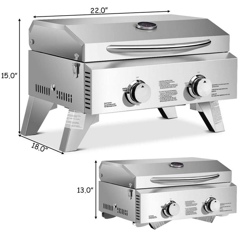 Outsunny 2 Burner Propane GAS Grill Outdoor Portable Tabletop BBQ with Foldable Legs, Lid, Thermometer for Camping, Picnic, Backyard, Light Grey