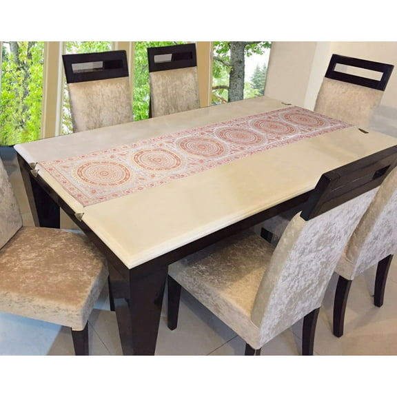 Stylo Culture Indian Decorative Center Tablecloth For Rectangle Table Silver Grey Gold Large Living Room Reception Round Mandala 68 Inch Long Brocade Jacquard Tassel Work Table Runner (68 x 16 Inch)