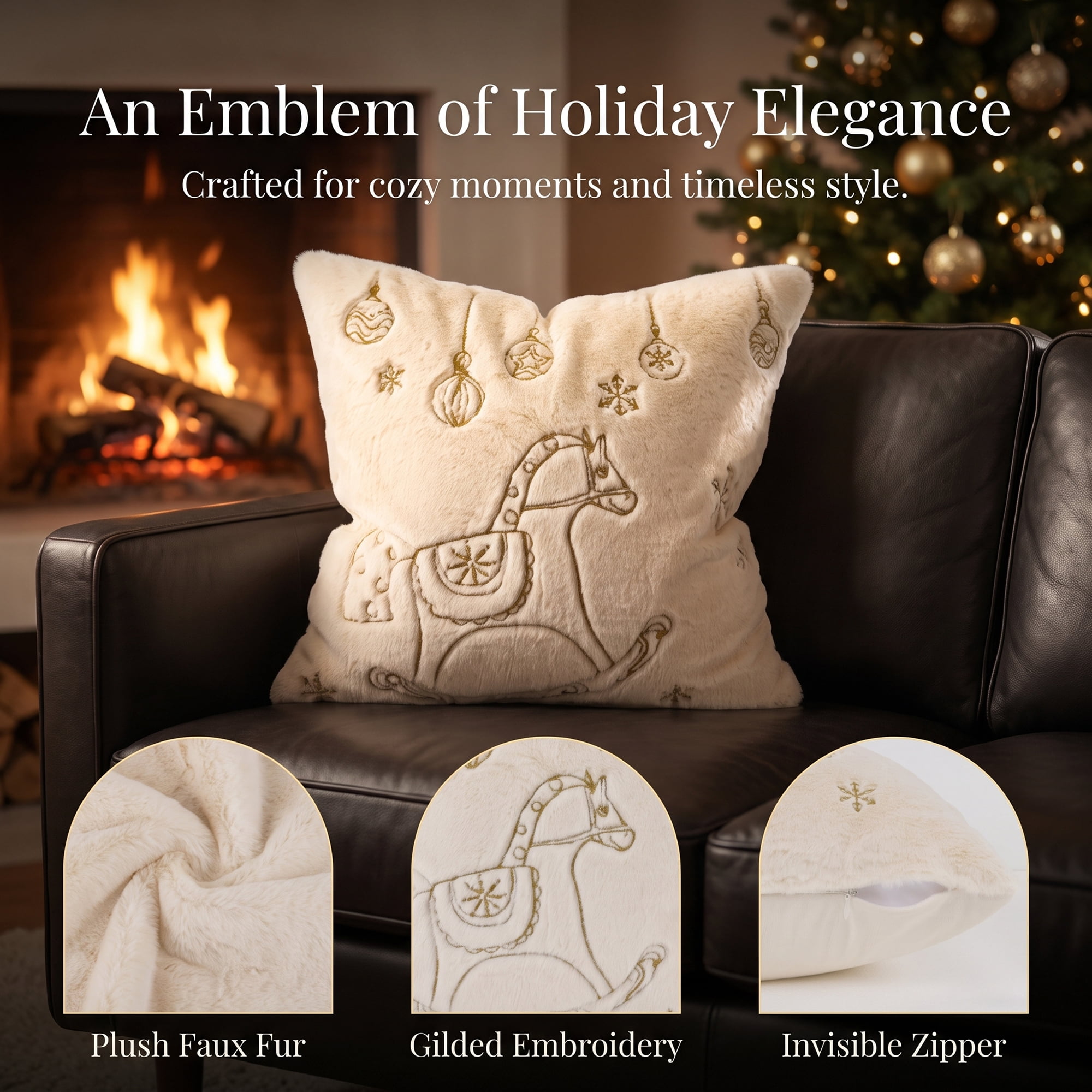 Unique Bargains Plush Embroidered Throw Pillow Cover Cushion Case Rocking Horse 18"x18"