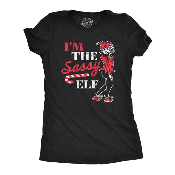 Womens Im The Sassy Elf T Shirt Funny Xmas Santas Elves Joke Tee for Ladies (Heather Black - SASSYELF) - XL