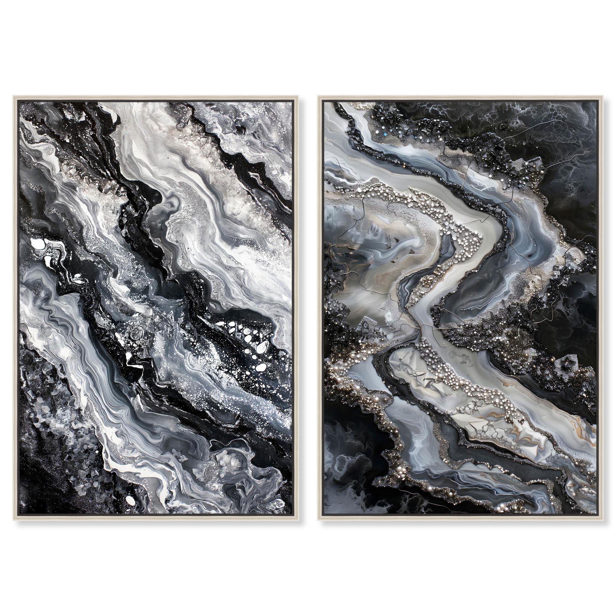 Thereal Noir Set Canvas Set of 2 Geode Art Sets by Art Remedy Silver Frame 20 x 30