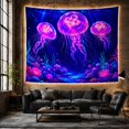 thumbnail image 6 of Bioluminescent Jellyfish and Coral Reef in Deep Ocean, Dreamy Fantasy Art for Ocean Lovers, Marine Life Wall Decor, Housewarming Gift Tapestry Wall Hanging for Living Room and Bedroom, 6 of 7