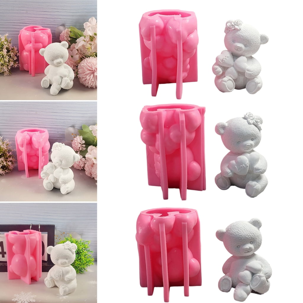 Aurgiarme Bear Figurine Candle Gypsum Mold Animal Aromatherapys Silicone Molds Desktops Ornament Mold Home Decoration Mold