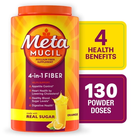 Metamucil GLP-1 Friendly Psyllium Fiber Supplement, Real Sugar Orange, 130 Tbsp