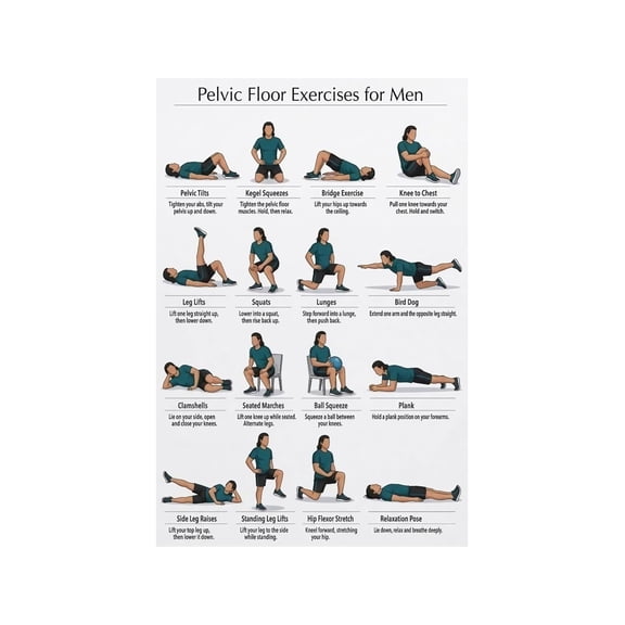 Pelvic Floor Exercises for Men Poster Core Strength Training Chart for Incontinence Support Home Gym Decor