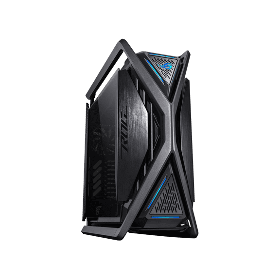 ASUS ROG Hyperion GR701 BTF Edition computer case, ASUS ATX BTF motherboards exclusive support, 420 mm dual radiator support, four 140 mm fans, metal GPU holder, component storage, ARGB fan hub