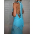 thumbnail image 5 of Women'S One Shoulder Halter Maxi Dress Elegant Ruffled O-Ring Sleeveless Evening Gown Long Cocktail Dress  Blue S, 5 of 6