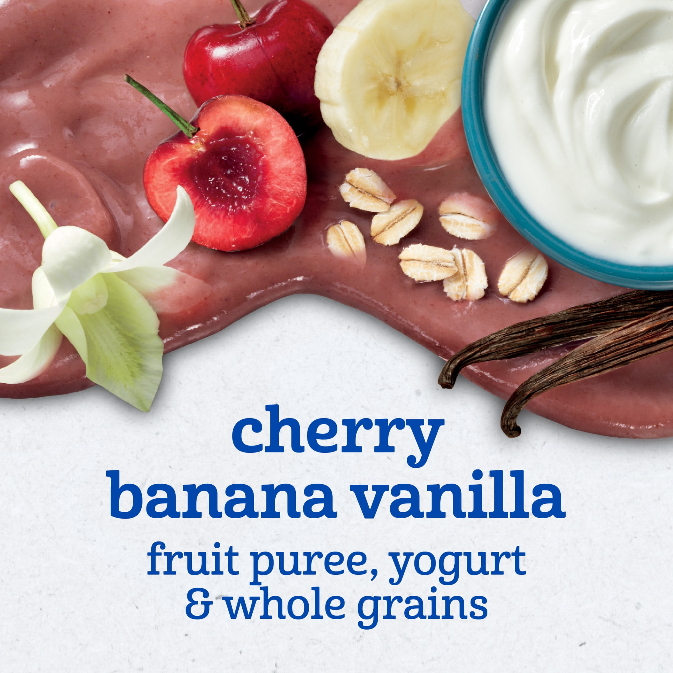 Gerber Toddler Food with 25% DV Iron, Cherry Banana Vanilla Puree Pouch, Fruit Yogurt & Whole Grain 3.5 oz