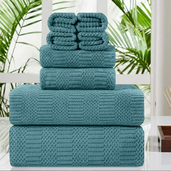 Set de Toallas Oliven Geométrico 8 Piezas Turquesa 600GSM