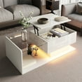thumbnail image 1 of Noble House High-Gloss Lift Coffee Table, App-Controlled LED & Adjustable Height with Glass Top and Storage,White, 1 of 9