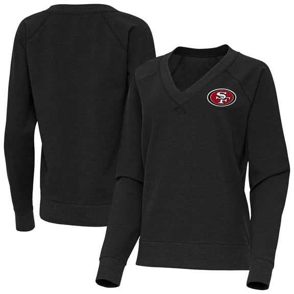 Women's Antigua Heather Black San Francisco 49ers Varsity Tri-Blend V-Neck Long Sleeve T-Shirt
