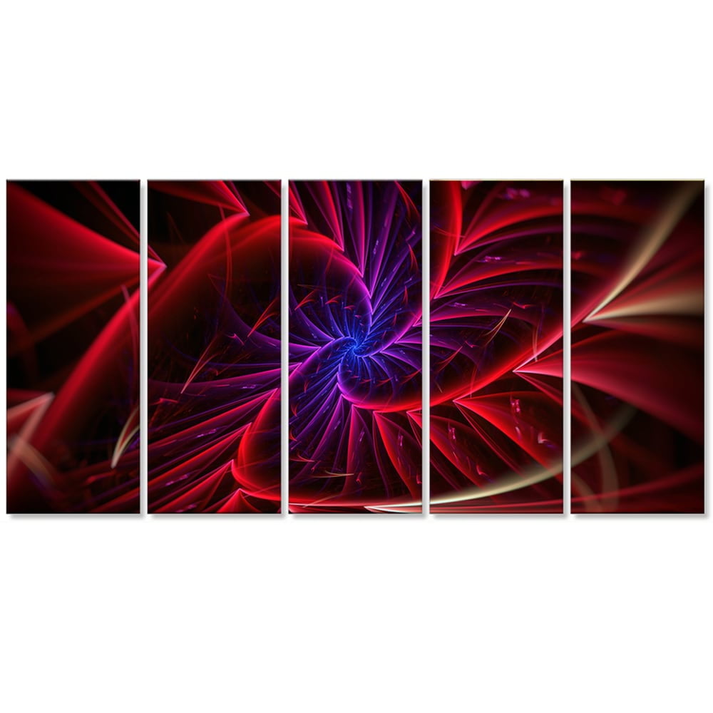 DESIGN ART Abstract "Purple & Red Entanglement" 5-piece Canvas Art Print 32 in. wide x 16 in. high - 1 Panel