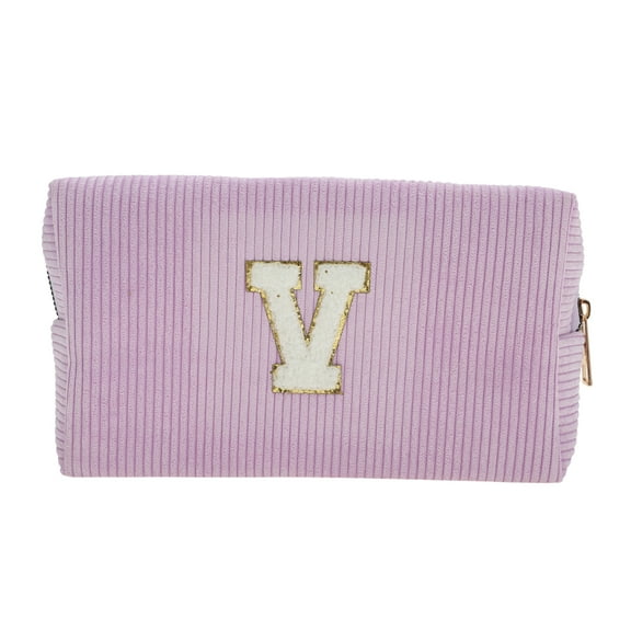 Unique Bargains 1 Pc Corduroy Rectangular Letter V Makeup Bag Pink Purple