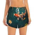 thumbnail image 2 of Gukieu Koi Pond Lilies Print Women's Sports Shorts with Drawstring Elastic Waistband for Running, Yoga, Fitness-Small, 2 of 7