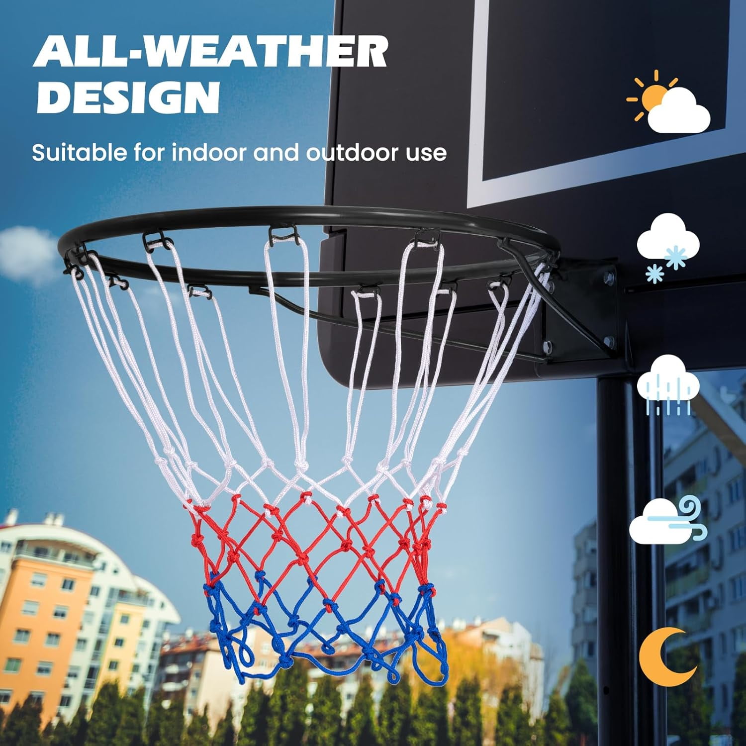 15"/18" Basketball Rim, Wall Door Mounted Basketball Hoop Replacement with All Weather Net, Basketball Rim Goal for Indoor Outdoor Driveway Garage Backyard