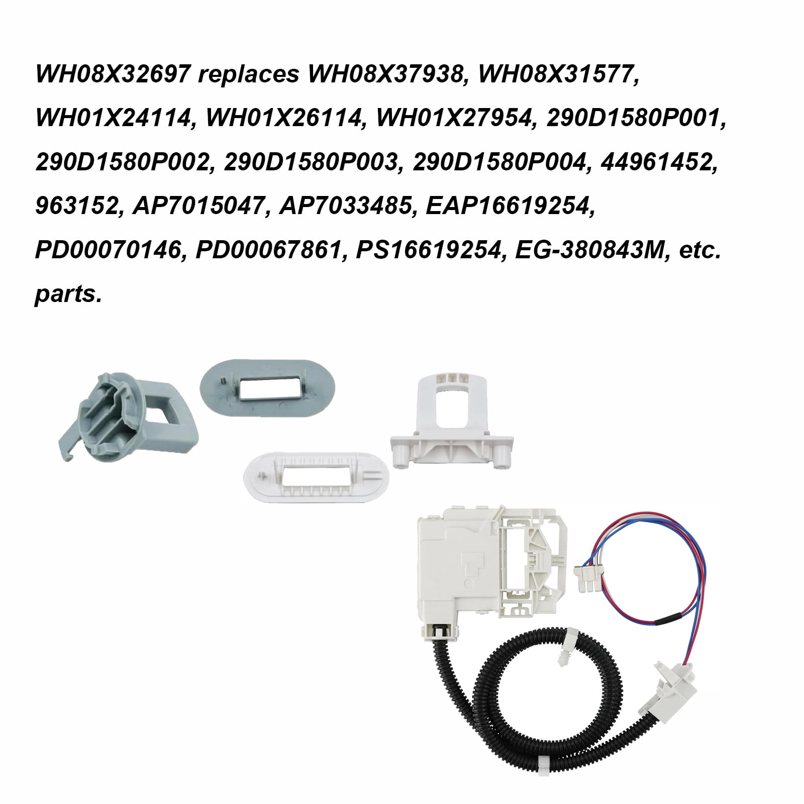 WH08X32697 Washer Lid Lock Switch, Plastic Washing Machine Cover Lock Assembly, Replace 44961452, 963152, AP7015047, AP7033485, EAP16619254, PD00070146, PD00067861, PS16619254, EG-380843M