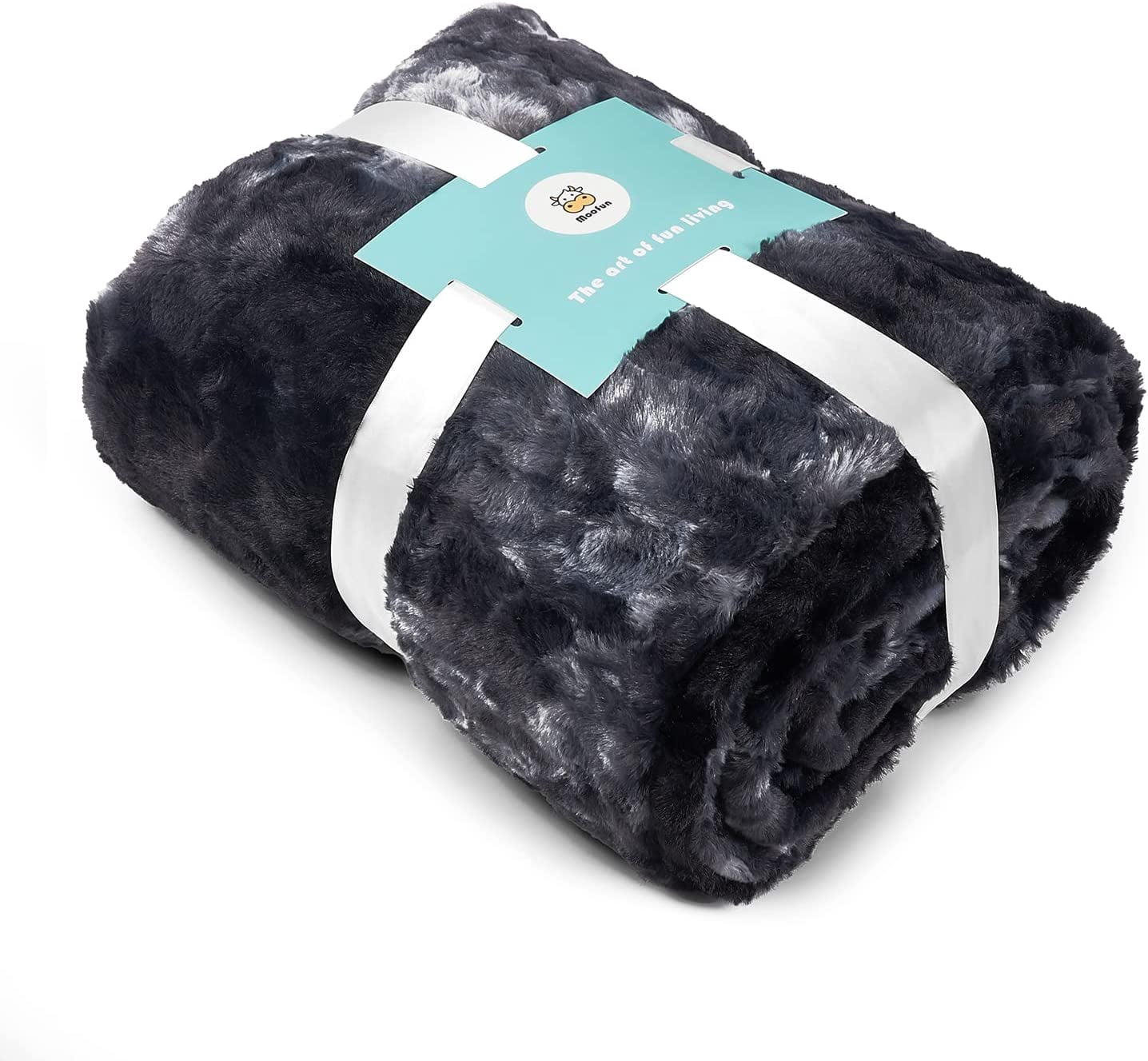 MOOFUN Faux Rabbit Fur Throw Blanket- 60x80 inches, Soft Fluffy Cozy Warm Fuzzy Machine Washable, Durable Blanket for Couch and Bed - Black