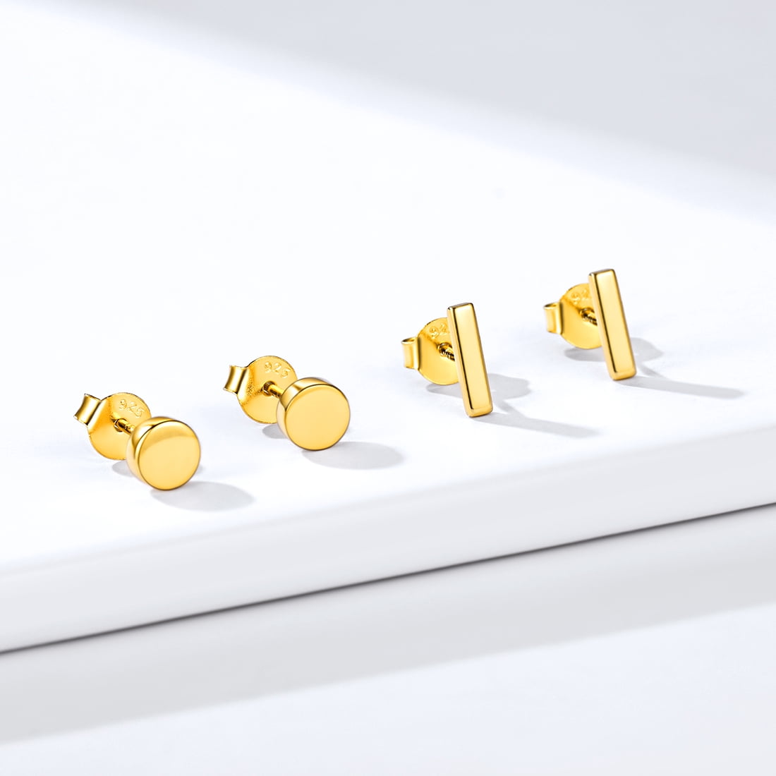 ChicSilver Gold Earrings for Women Studs Set 14K Gold Plated Dainty Simple Piercing Earrings Studs Hypoallergenic Sets(2 Pairs)