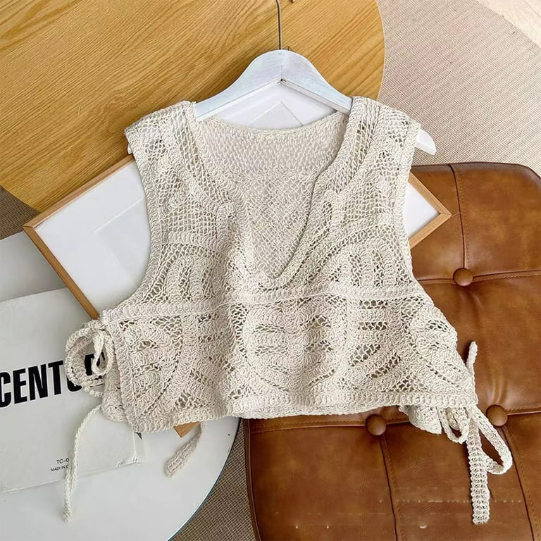 Women Hollow Crochet Knit Sweater Vest Waistcoat Sexy V-Neck Women Hollow Crochet Knit Sweater Vest Waistcoat Sexy V-Neck