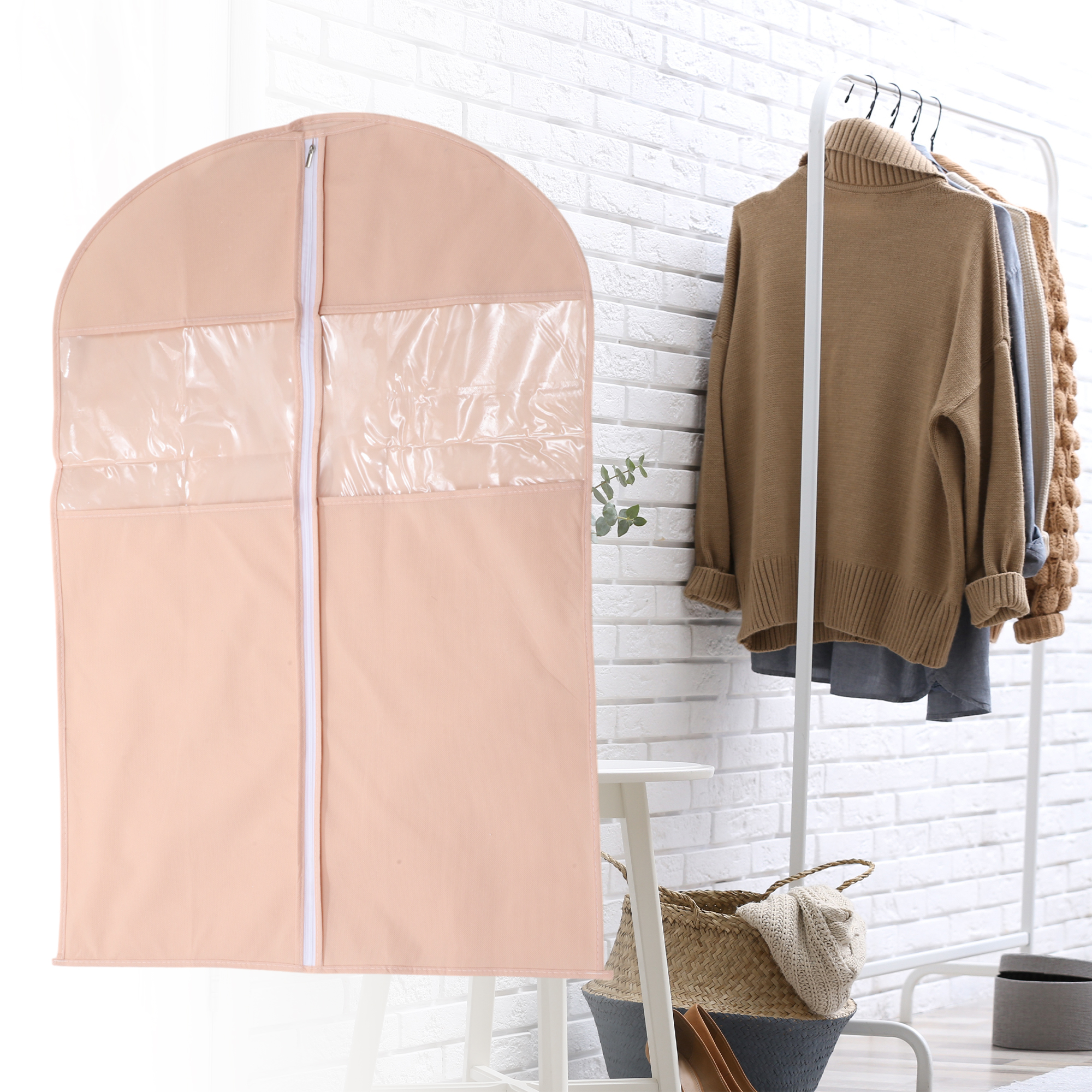 Unique Bargains 3 Pcs Dustproof Double Window Garment Bag Pink 35.43"x23.62"