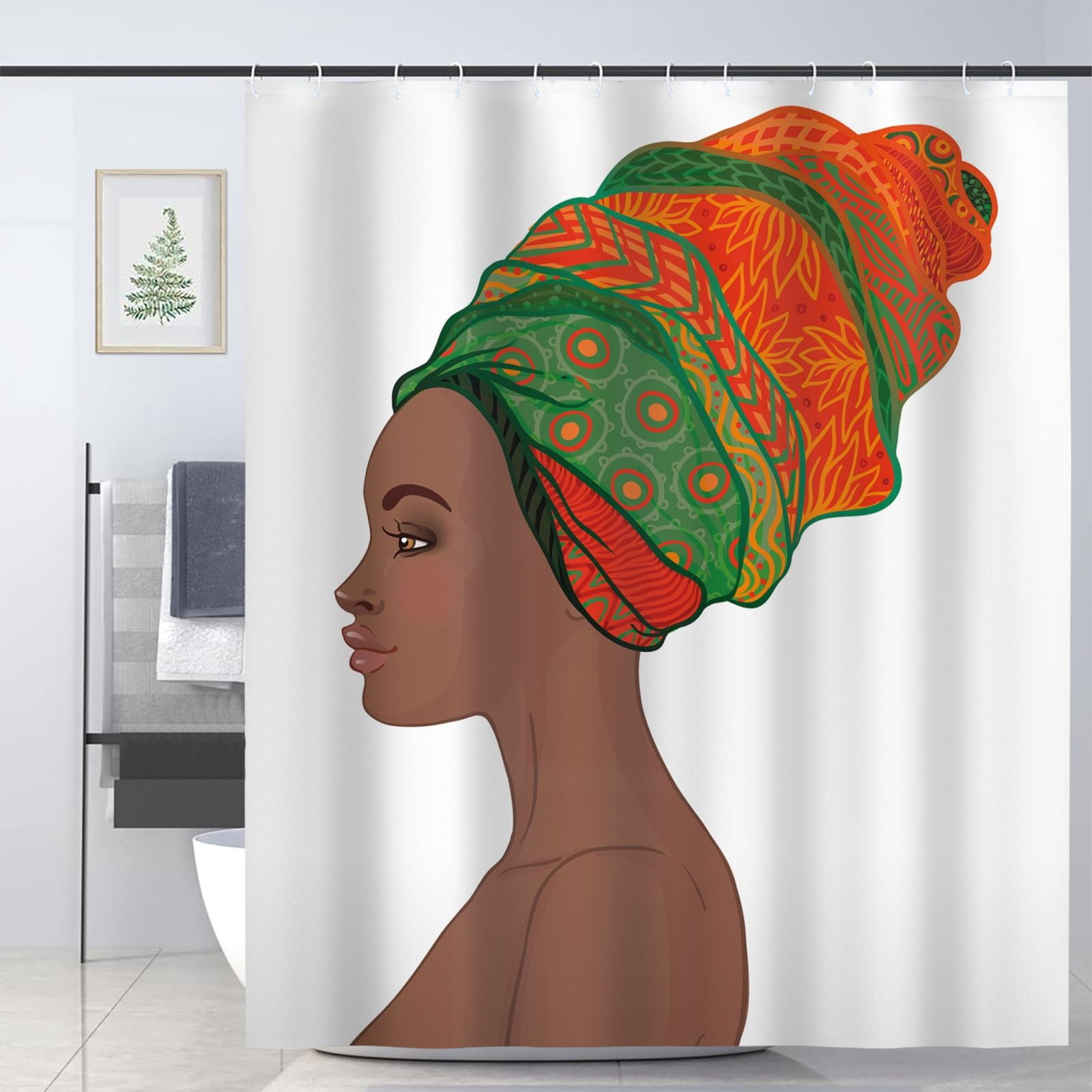 JOOCAR African Woman Shower Curtain for Bathroom Decoration Fabric Shower Curtain set with 12
