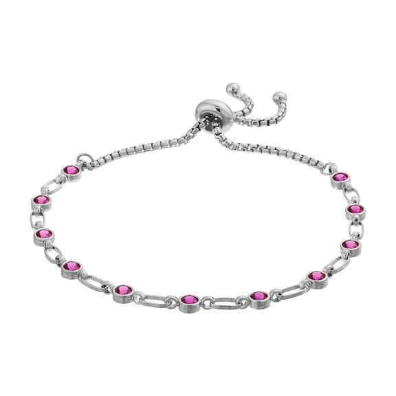 Kristen Kesho Sterilng Silver Ruby Red Cubic Zirconia Bolo Tennis Bracelet Adjustable Length