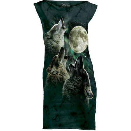 Green Cotton Three Wolf Moon Novelty Womens T-Shirt Dress NEW