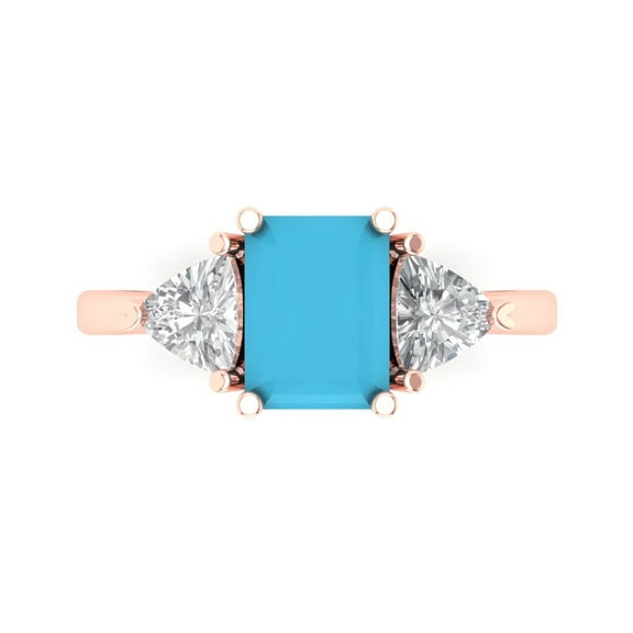 Clara Pucci 14K Rose Gold 2.82ct Turquoise Three-Stone Ring for Women