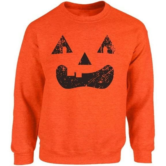 Pumpkin Face Black Jack o Lantern Unisex Sweatshirt Halloween Sweater for Her Him - S M L XL 2XL 3XL 4XL 5XL Graphic Tee - Women Men Crewneck Funny Happy Halloween Holiday Gift