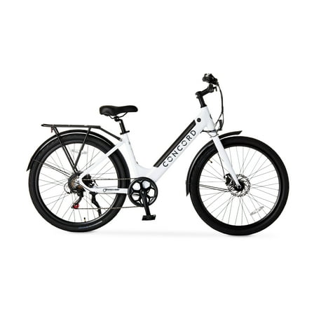 Concord 27.5" Step-Thru Electric Commuter Bike, 36V, Class 2, Aluminum, Weighs 49 Pounds, White, Fits Riders 5'1" - 6'1", Adult, Unisex