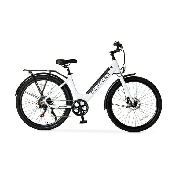 Concord 27.5" Step-Thru Electric Commuter Bike, 36V, Class 2, Aluminum, Weighs 49 Pounds, White, Fits Riders 5'1" - 6'1", Adult, Unisex
