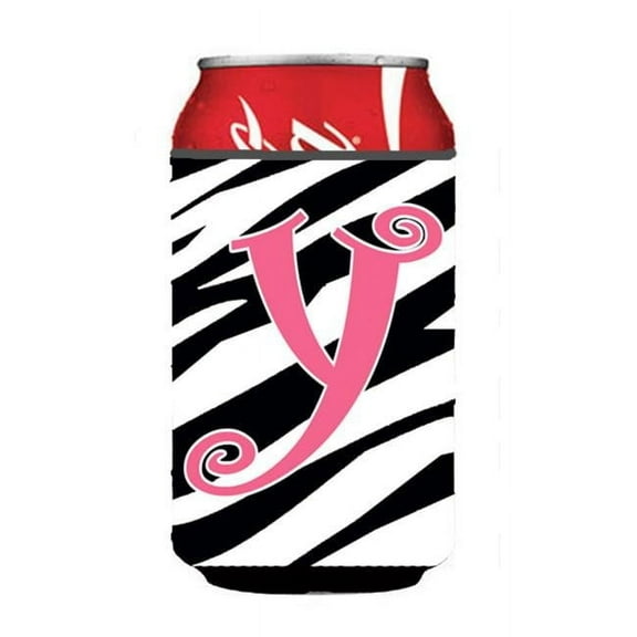 Carolines Treasures CJ1037-YCC Letter Y Initial Monogram - Zebra Stripe And Pink Can Or Bottle  Hugger