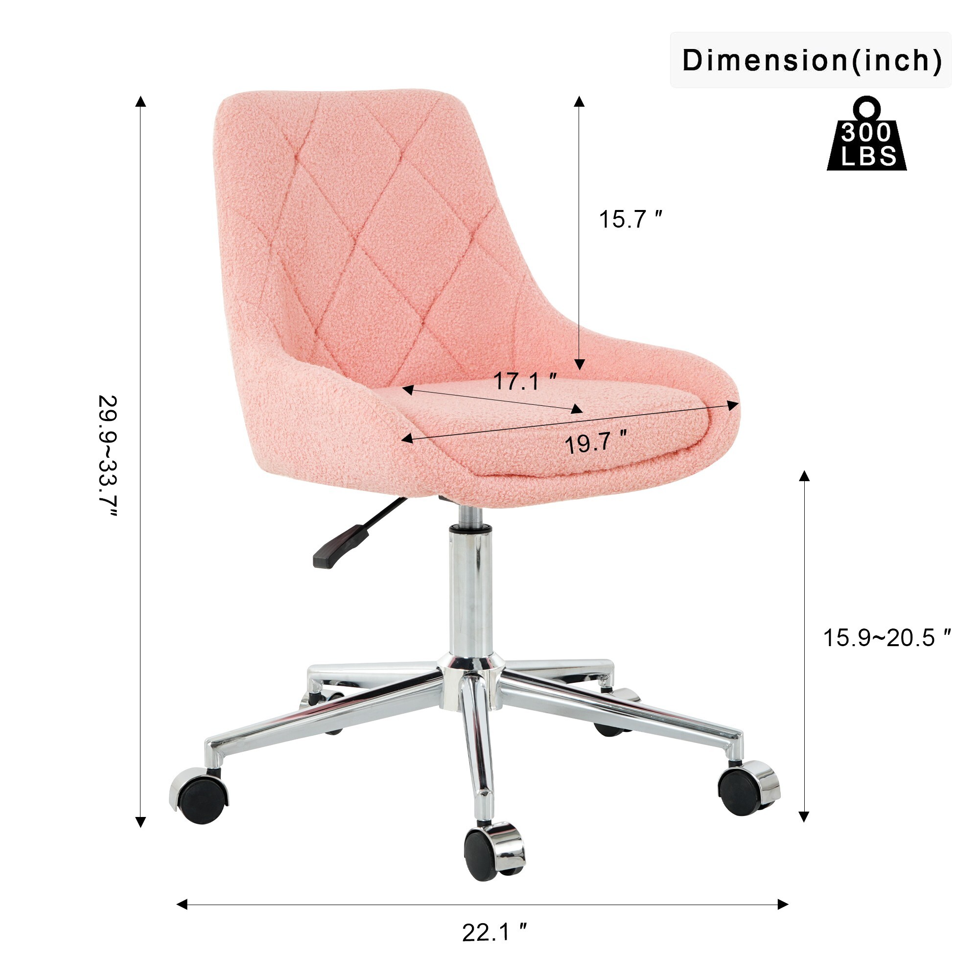 AENKYO Teddy Fabric Desk Chair, Ergonomic Swivel Computer Chair with Adjustable Height, Comfy Task Chair for Home Office, Pink