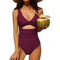 thumbnail image 1 of Charmo Womens V Neck One Piece Swimsuit High Cut Backless Cut Out Bathing Suits Swimwear, 1 of 5