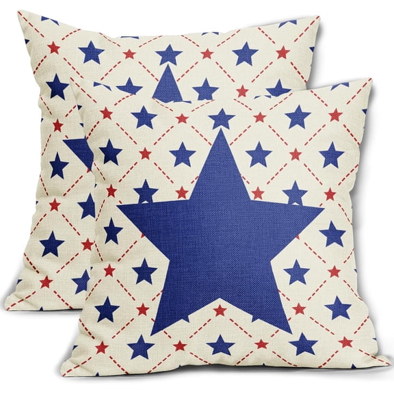 4th of July Patriotic Pillow Covers 18x18 Inch Set of 2 Navy Blue Red Stars America Independence Day Decorative Throw Pillows Fourth of July Holiday Outdoor Pillow Cases Couch Bed Sofa Decor