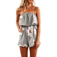 thumbnail image 4 of HCYSFG Womens Floral Rompers Bandeau Strapless Tube Top Summer Beach Elastic High Waist Jumpsuits Wide Leg Shorts Pocket One Piece Casual Playsuits, 4 of 5