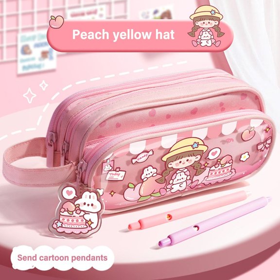 Large Capacity Students Gift Three-Layers Transparent Stationery Organizer Portable Pen Bag Pencil Box Pencil Case Stationery Bag 02