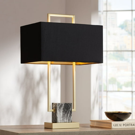 360 Lighting Carl Modern Table Lamp 24 3/4" High Gold Metal Gray Faux Marble Black Rectangular Shade for Bedroom Living Room Bedside Nightstand Office