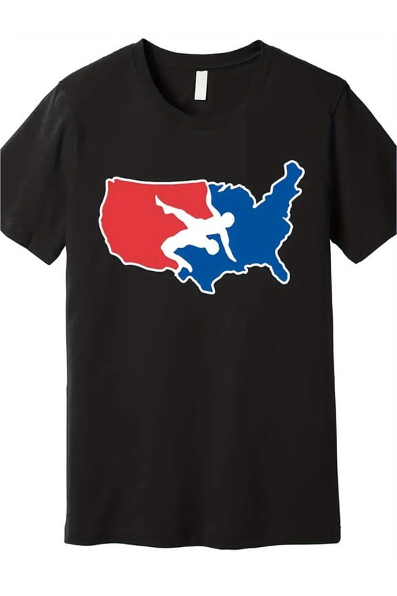 USA Wrestling Silhouette Print T-Shirt, 100% Cotton Crew Neck Tee, Casual All-Season Knit Fabric Top for Adults, Regular Fit with Comfortable Material - 180gsm, Sporty Fashion Top | Vibran