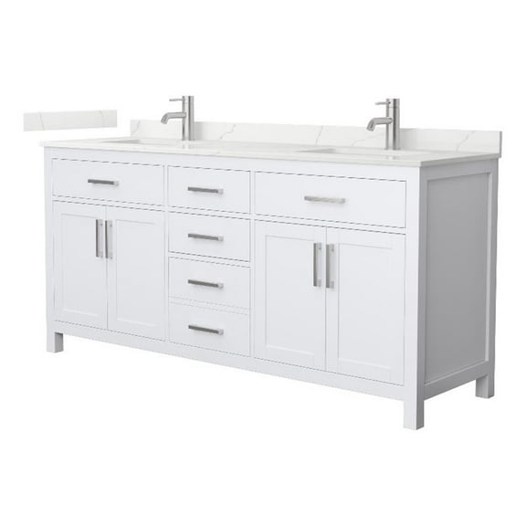 Beckett 72" White Double Vanity & Giotto Quartz Top (1-Hole) & Nickel Trim