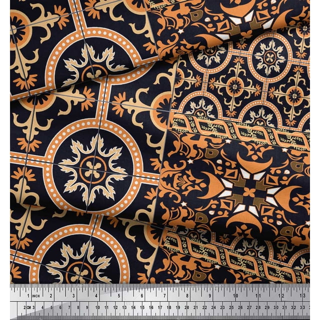 Soimoi Tissu Crêpe polyester Damas Patchwork Imprimé 1 Yard 42 Pouces de Large