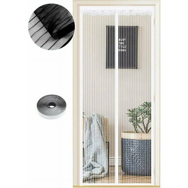 Puerta mosquitera magnética para patio, cortina de malla resistente con cierre automático, transpirable y resistente al desgarro para una fácil instalación en áreas de patio, terraza y balcón (90 x
