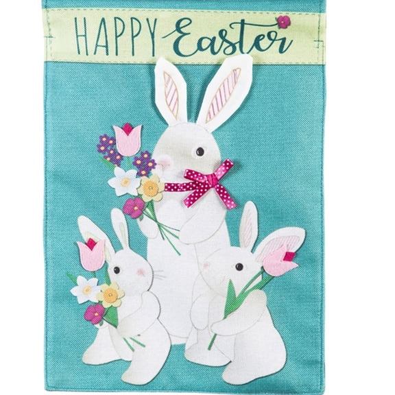Evergreen Burlap House Flag - Bunny Trio