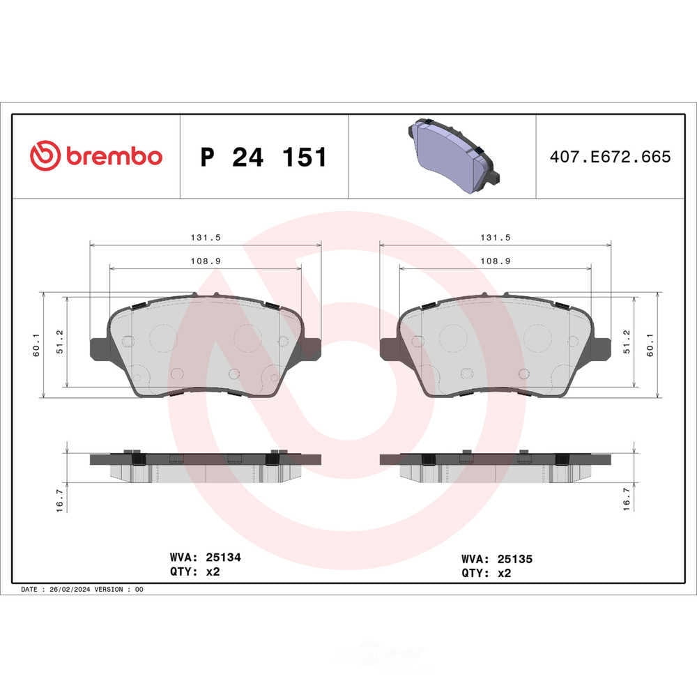 Brembo P24151 PRIME Low-Met Brake Pad Set