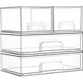 thumbnail image 2 of Juego de 4 cajones de almacenamiento apilables, contenedores organizadores de plástico transparente para suministros de baño, ideal para organización de gabinete, despensa, cuarto de, 2 of 8