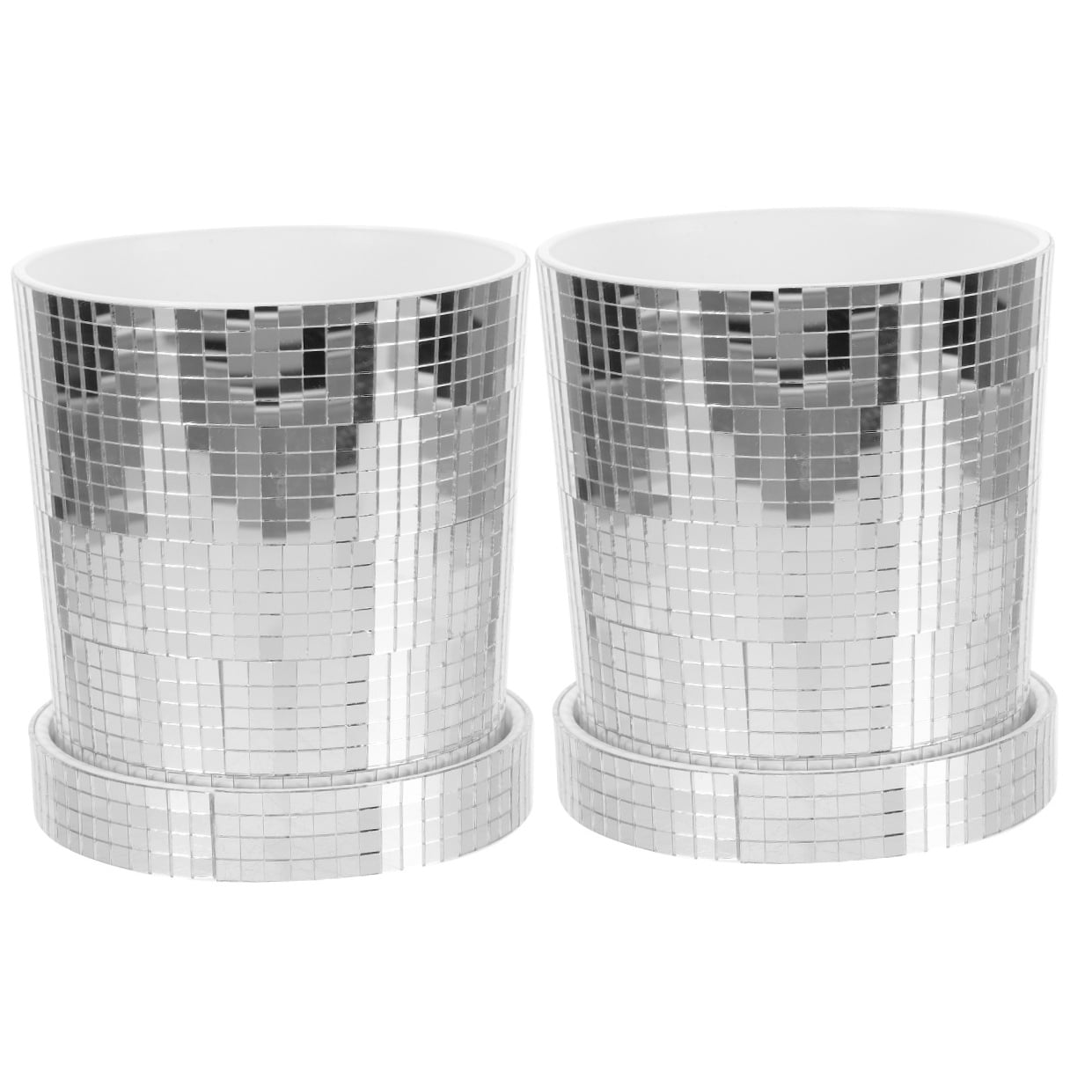 Set of 2 Plant Planting Pot Gardening Flowerpots Wall Vase Plants Mirror Planter Silver